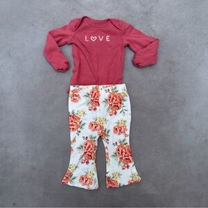 Baby Essentials Pink Love One Piece with Floral Pants